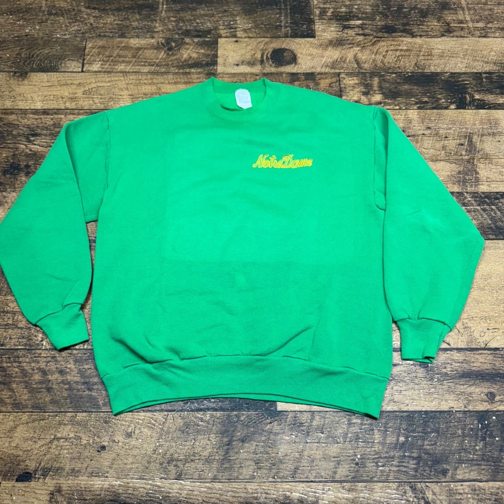 Vintage Notre Dame Crewneck Sweatshirt Embroidered Pullover Green‎ XL READ